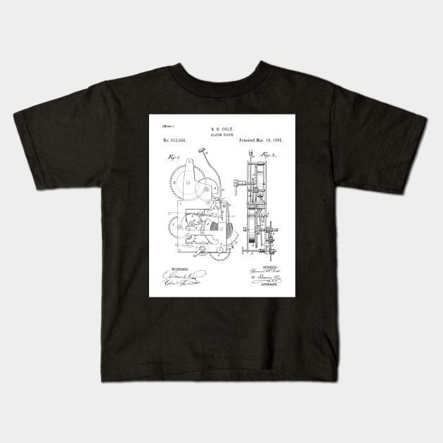 Alarm Clock Patent - Clockmaker Chronometer Art - White Kids T-Shirt by patentpress